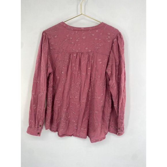 ANTHROPOLOGIE PILCRO BUTTON FRONT EMBROIDERED ROSE PINK XL - Picture 6 of 6